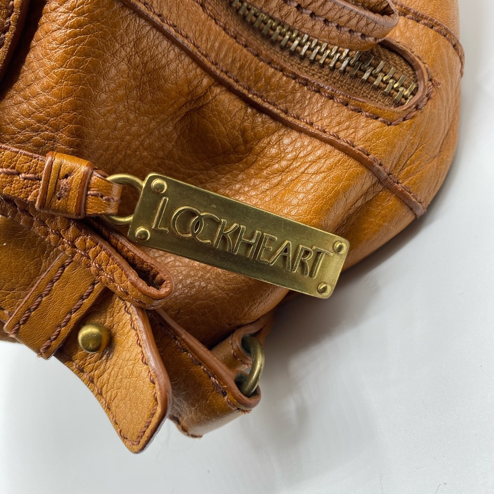 Lockheart satchel bag HEAVY pebbled leather tan brown w multi pockets Preowned - Picture 6 of 11